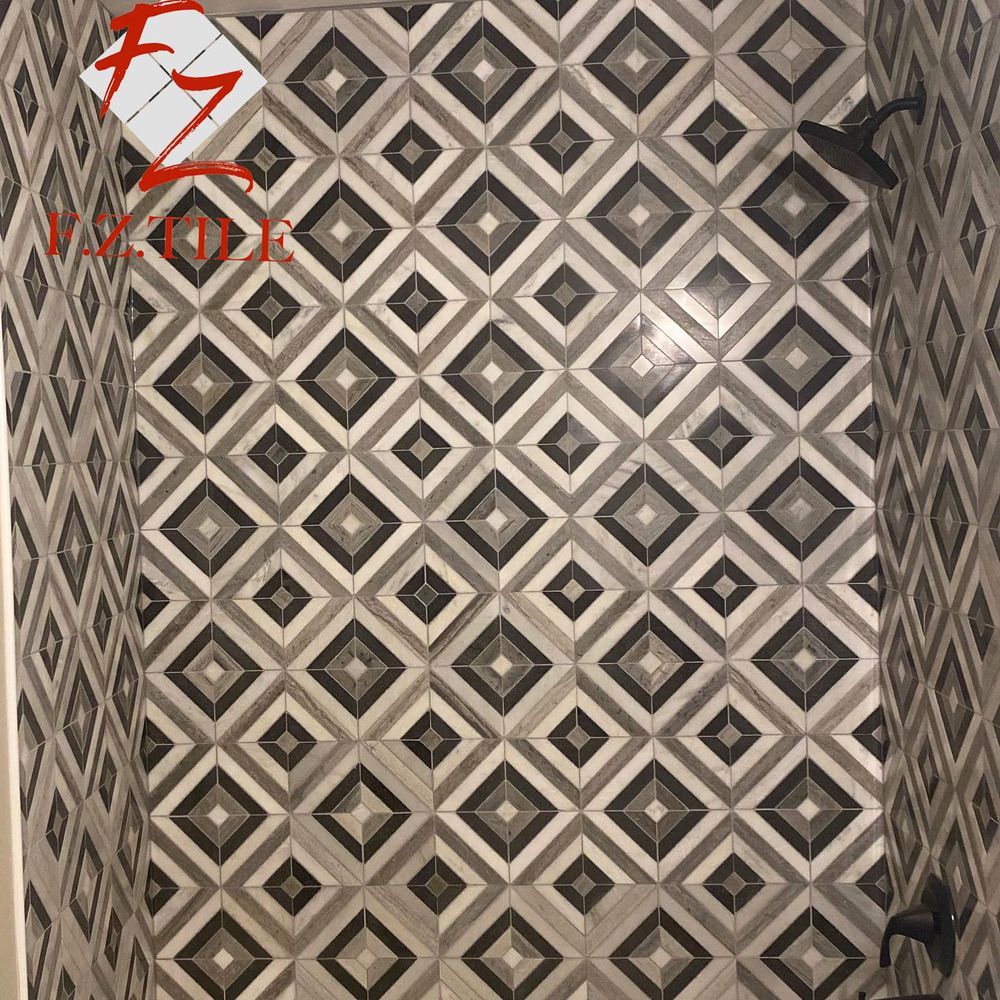 Geometric diamond pattern tile feature wall