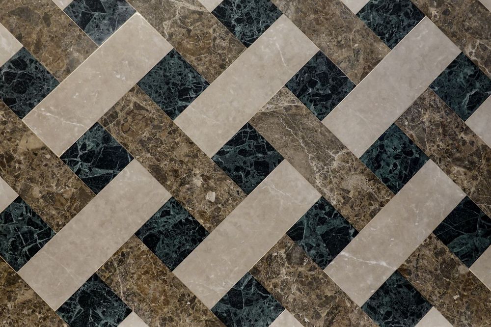 Marble basketweave pattern tile floor